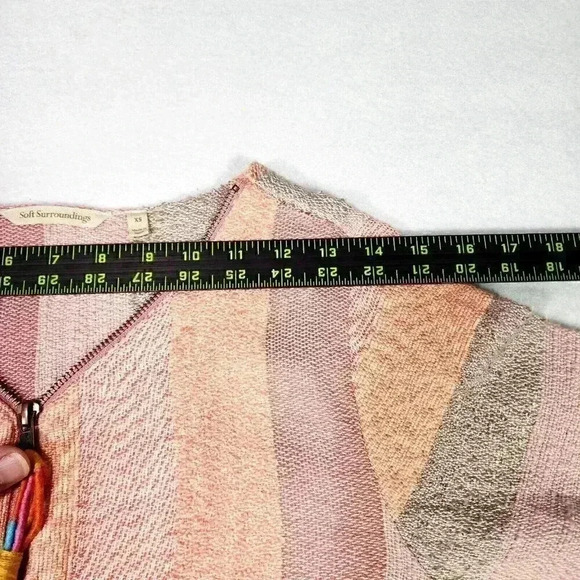 Soft Surrondings Women's Meca Tunic XS Pockets Coral/Lavender Stripes Tassel Zip - Picture 11 of 14